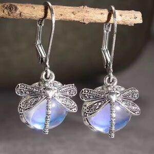 Anthropologie Silver Dragonfly Earrings with Blue Accents